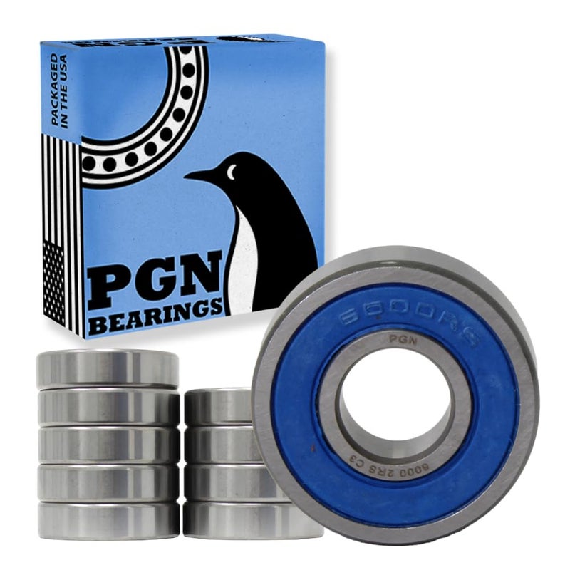 PGN Bearings محمل PGN (10 عبوات) 6000-2RS - محمل كروي مختوم من الصلب الكروم المشحم - محامل 10x26x8 مم مع ختم مطاطي ودعم دورة في الدقيقة العالية - Image 1